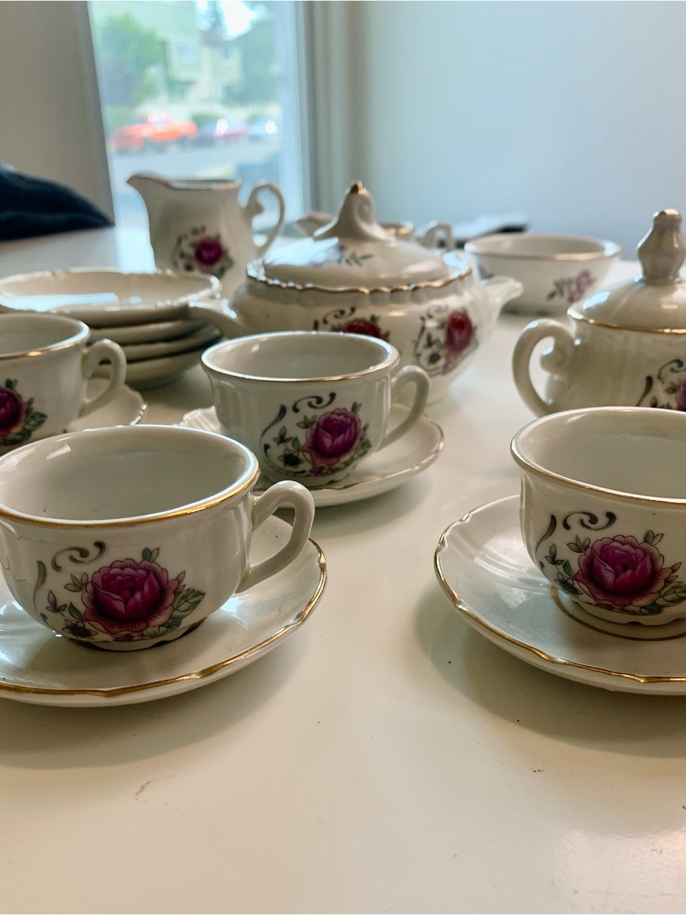 Vintage Children’s China Tea set  19 pieces, Roses w Gold Trim